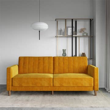 Yellow velvet couch