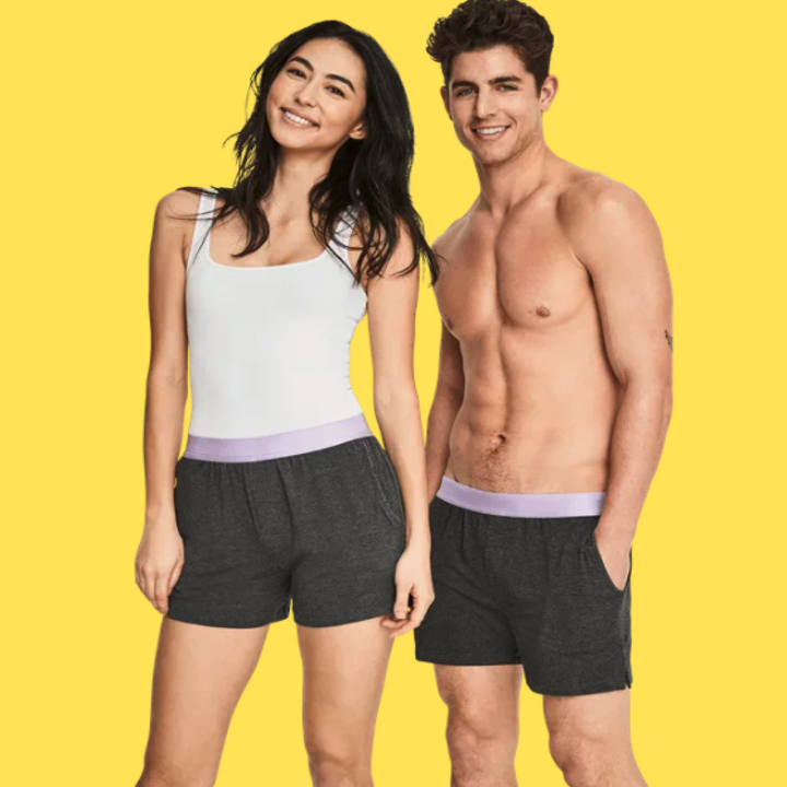 Two models wearing dark-printed Jambys in their underwear