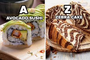 Avocado sushi and zebra cake