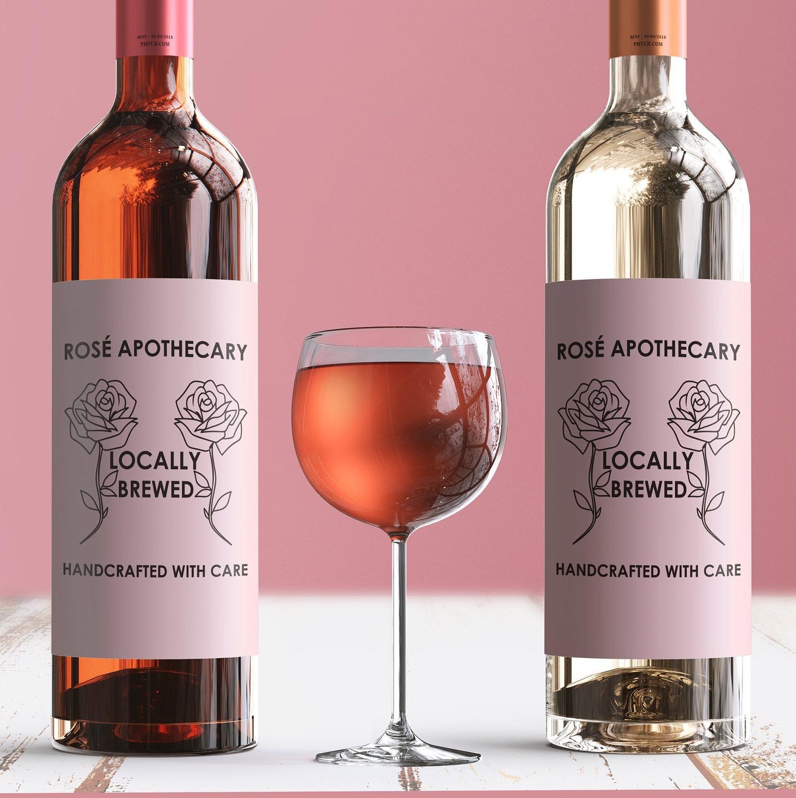 A pink wine label that says 