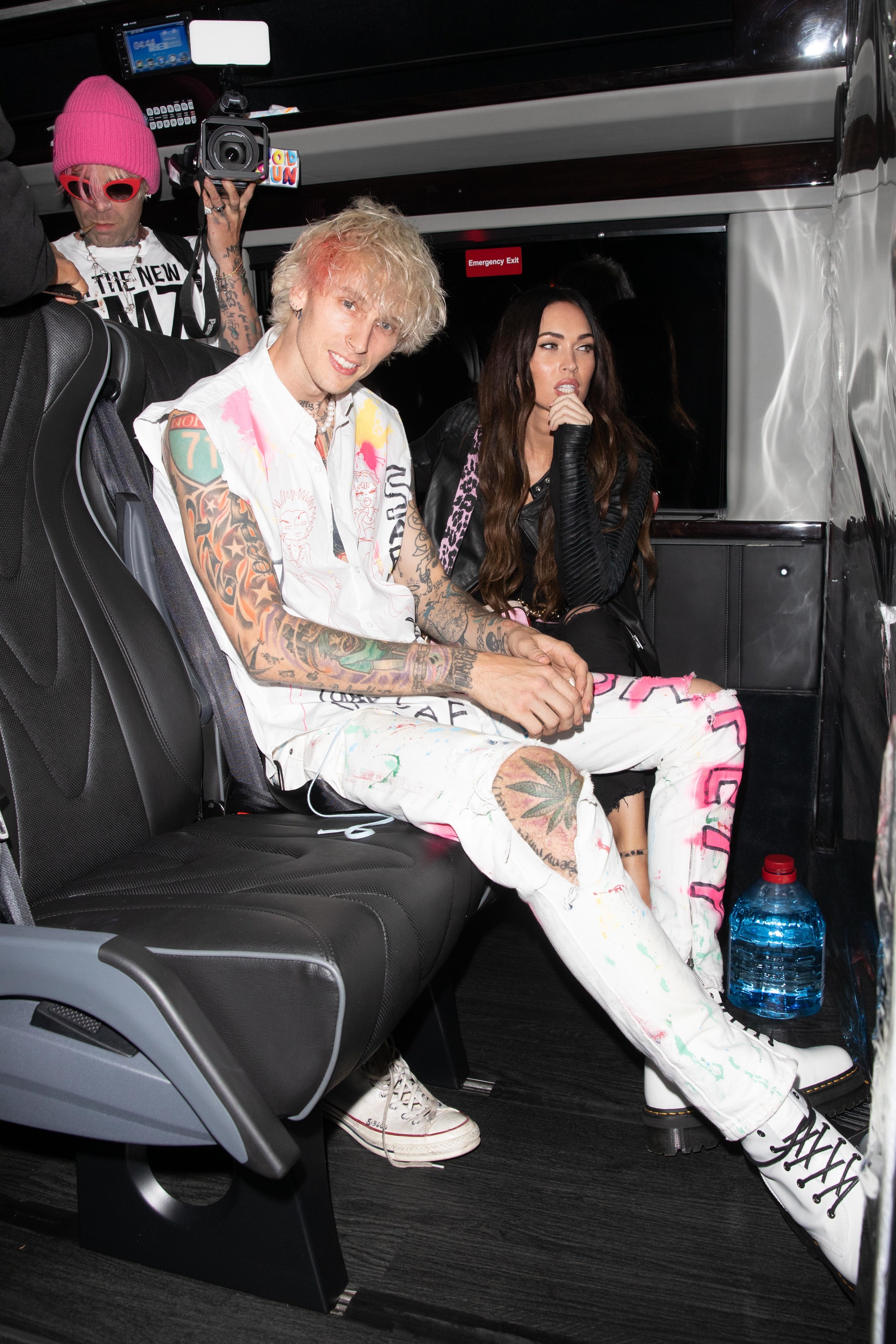 Machine Gun Kelly and Megan Fox are seen leaving a restaurant on September 24, 2020 in Los Angeles, California.