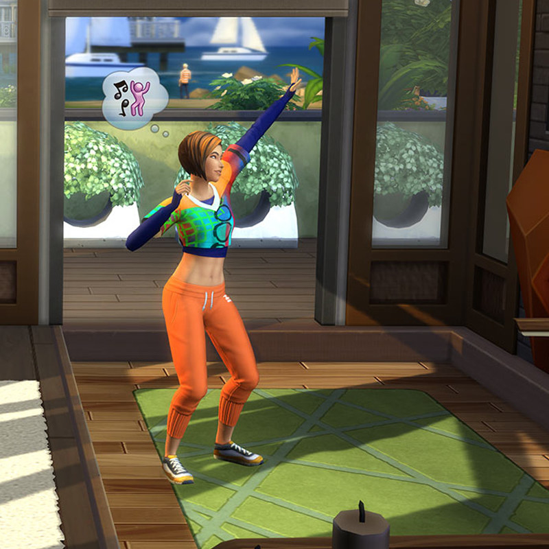 A Sim grooving to the music in their home