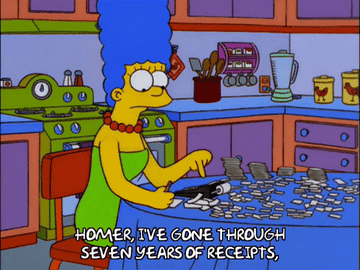 Marge simpson saying &quot;homer i&#x27;ve gone through seven years of receipts&quot;