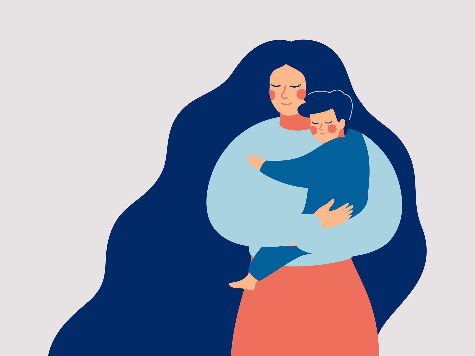 An illustration of a mother holding her son with care and love