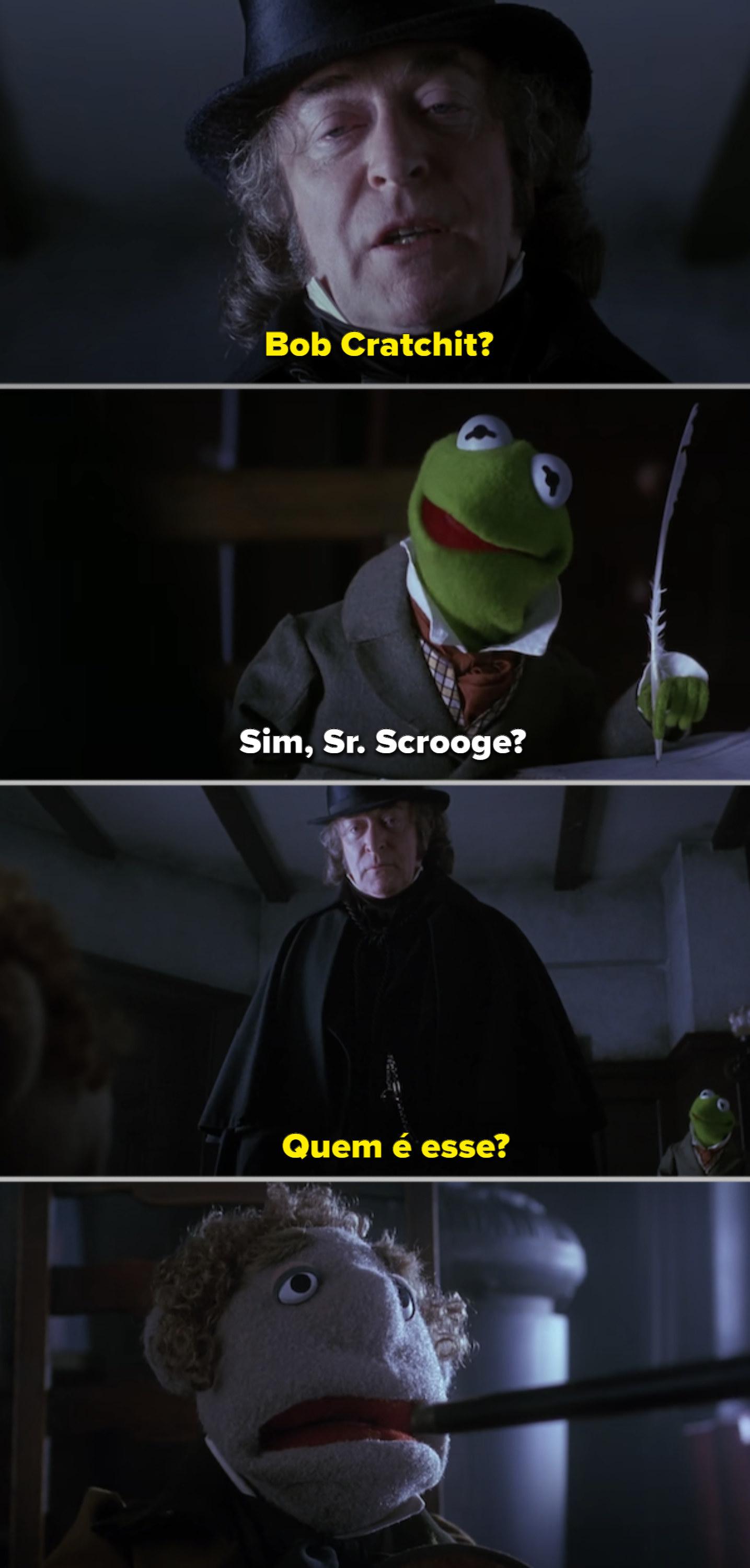 Scrooge confrontando um Muppet no seu escritório
