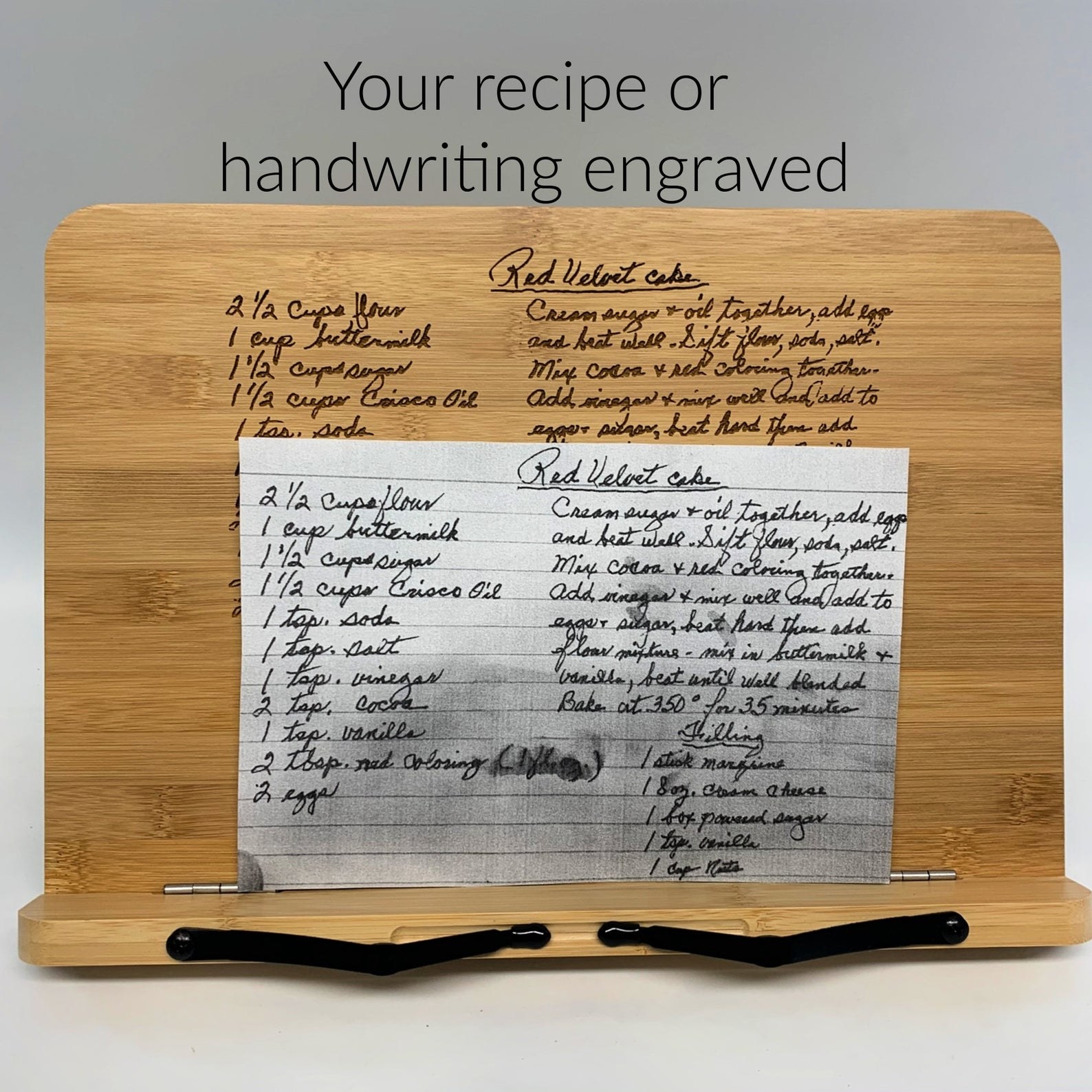The engraved cookbook stand
