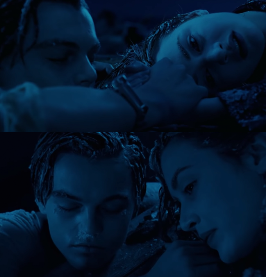 Leonardo DiCaprio as Jack Dawson and Kate Winslet as Rose DeWitt Bukater in the movie &quot;Titanic.&quot;