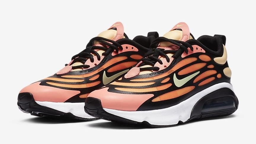 Pink and orange Nike Air Max Exosense Sneakers with a colorful, swirly upper