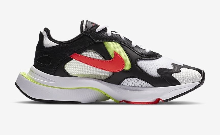 Air Zoom Division sneaker with a white and black upper and a red Nike symbol on the side
