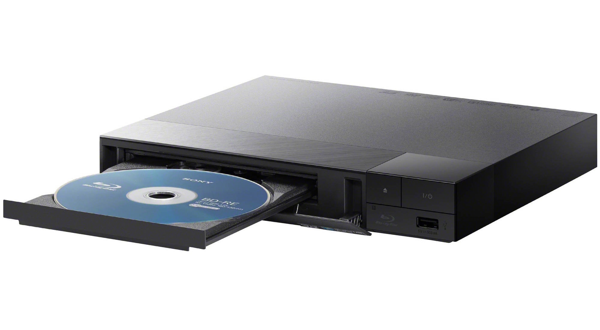 sony blu-ray player with the disc tray out and a blu-ray out