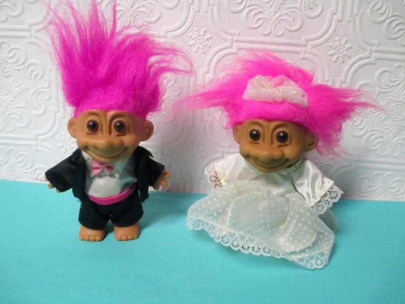 A groom and bride troll doll set