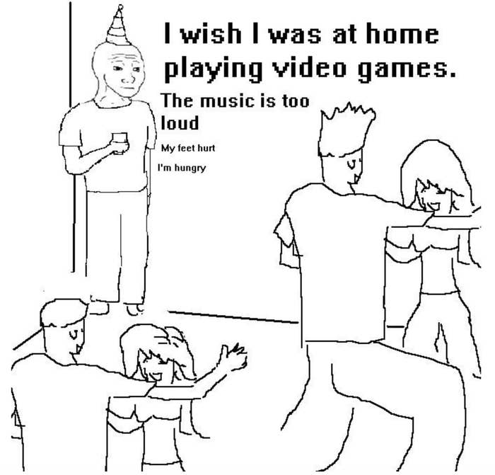 Meme saying, I wish I was at home playing video games.&quot;