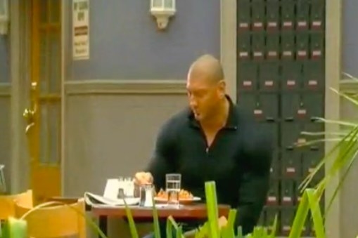 Dave Bautista on the set of Neighbours