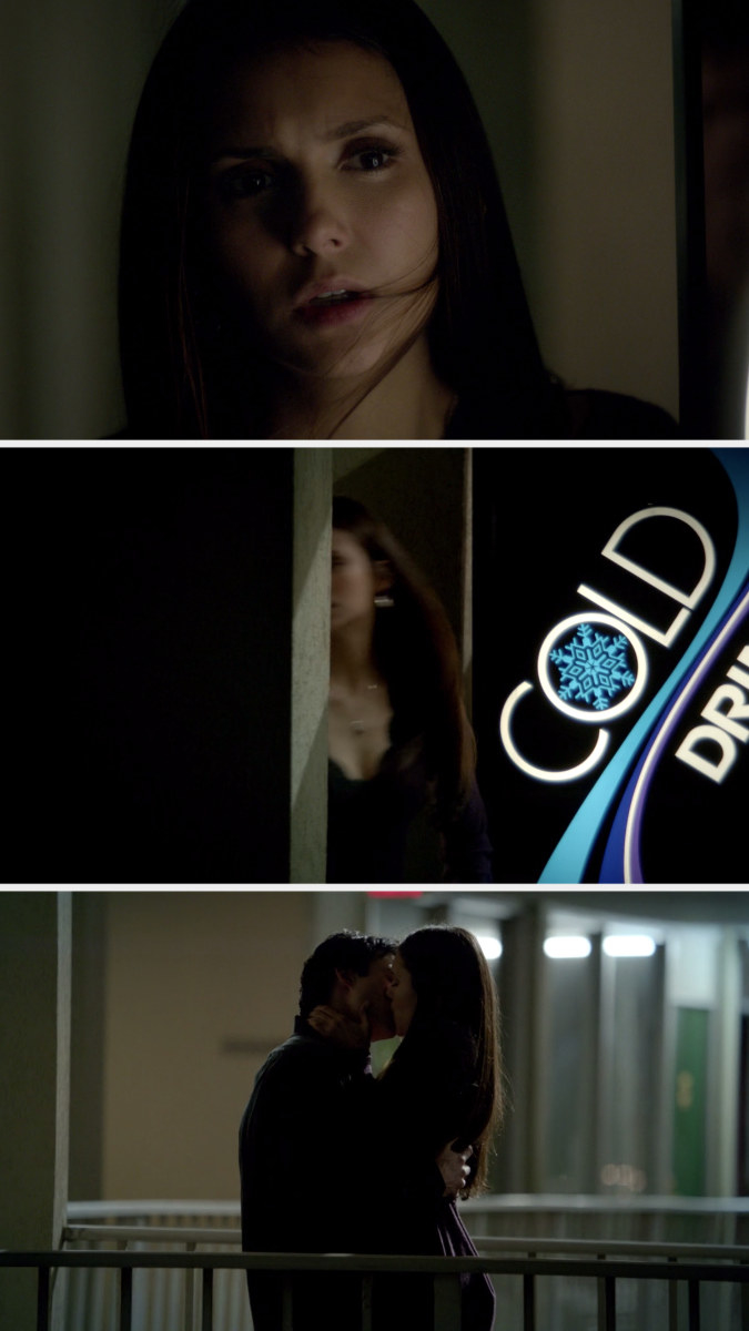 Elena turns around and kisses Damon