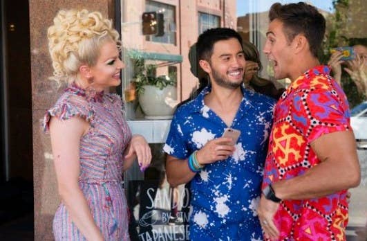Courtney Act appears with David and Aaron on Neighbours