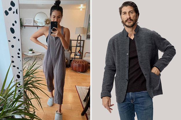(left) Grey jumpsuit (right) Wool jacket