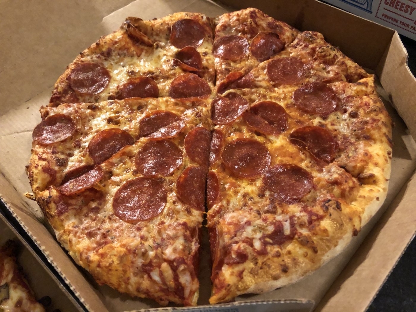 A medium-sized pepperoni pizza.