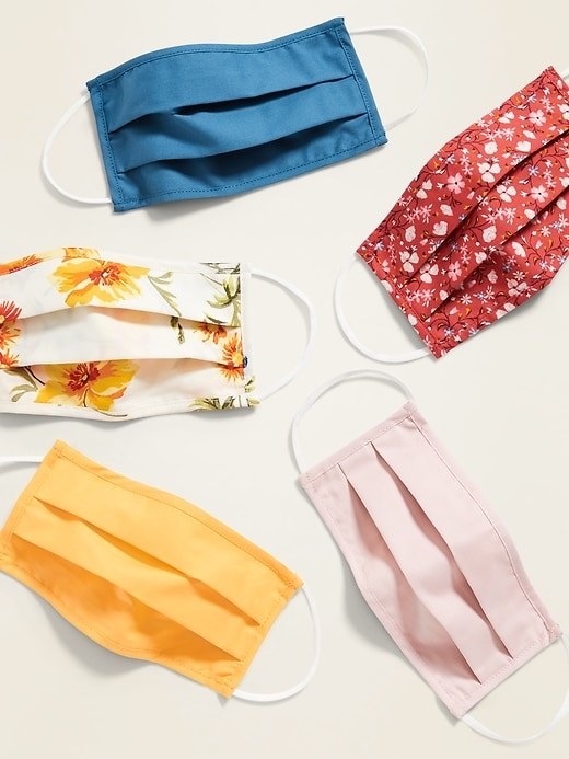 a set of face masks in the yellow blue style