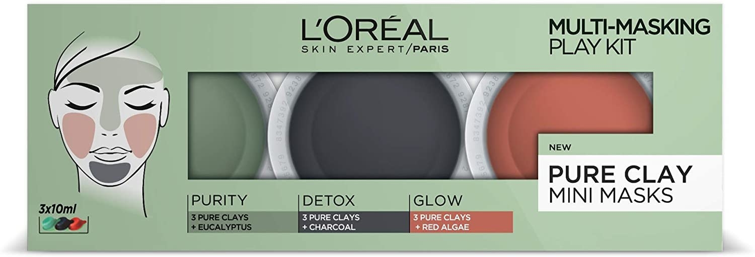 L?Oreal (3 штуки). L'Oreal Pure-Clay Multi-Mask Clay Tripod Kit 3x10ml. Мульти маскинг Матрикс. Multimasking event Kit лого.