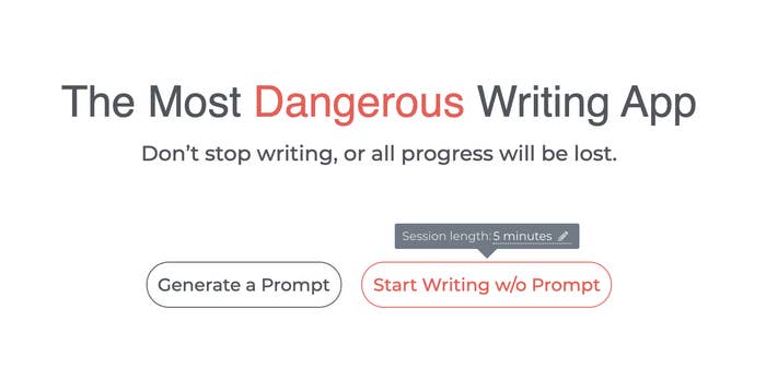 homepage for the app, with the option to generate a prompt or write without one