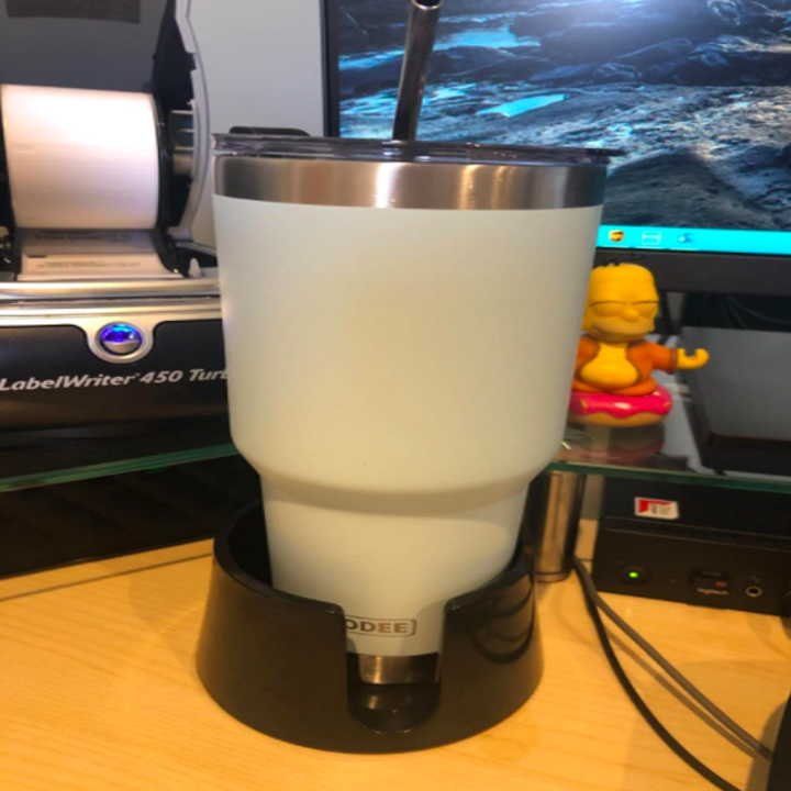reviewer photo showing large Yeti thermos in spill-proof coaster