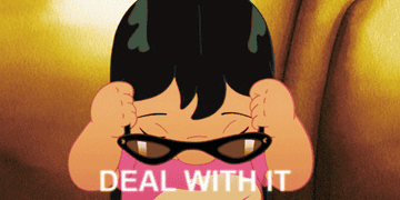 Gif of Lilo from Lilo and Stitch putting on a pair of glasses and it says &quot;deal with it&quot;