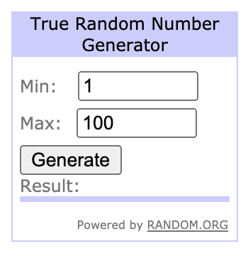 random number generator where you put in a min and a max and generate a random number