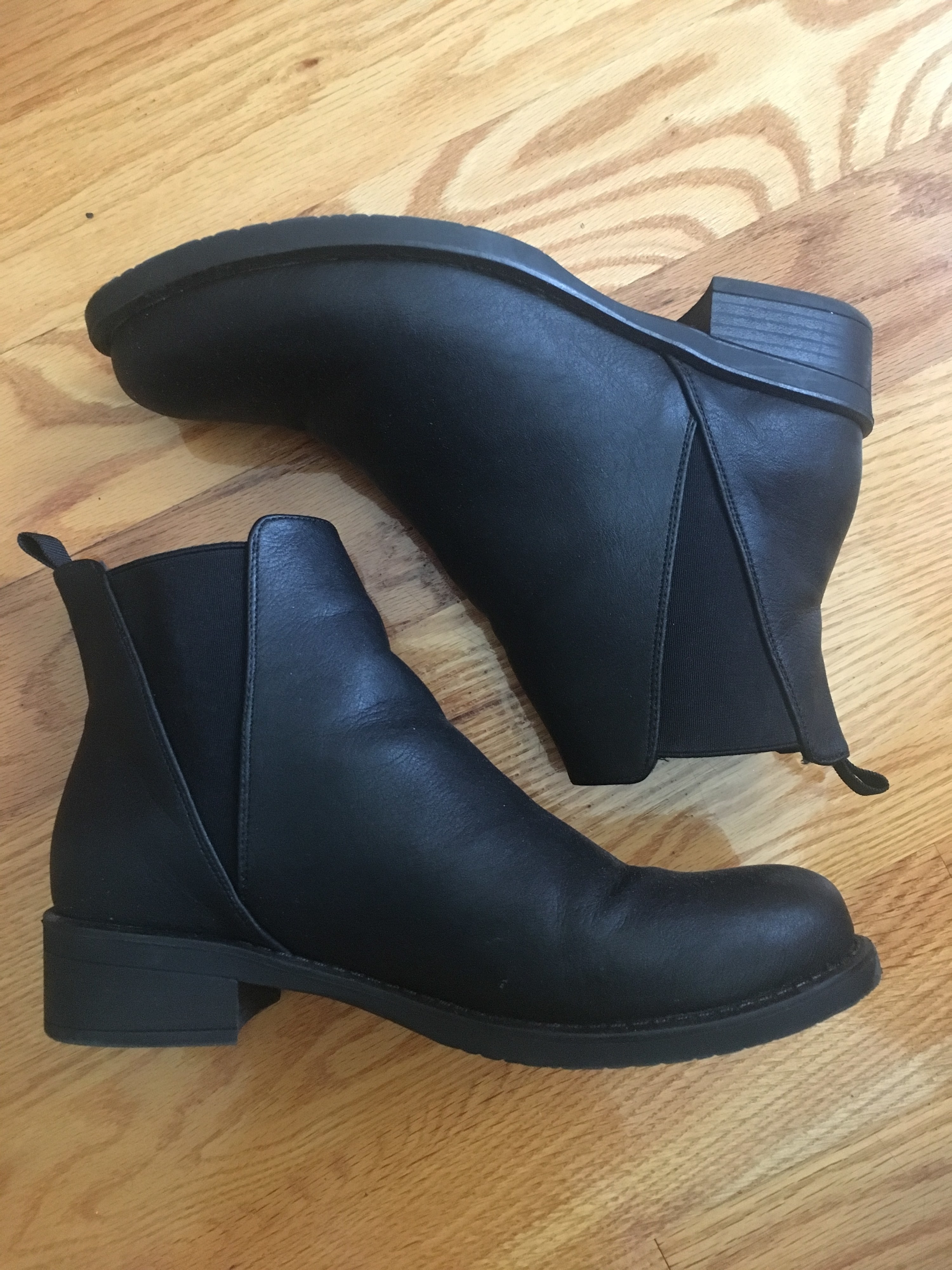 black boots with a one-inch chunky heel