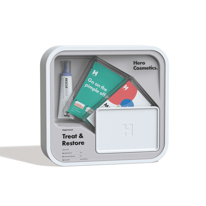 Hero Cosmetics Rescue Mission Holiday Kit with various products designed to help combat blemish-prone skin