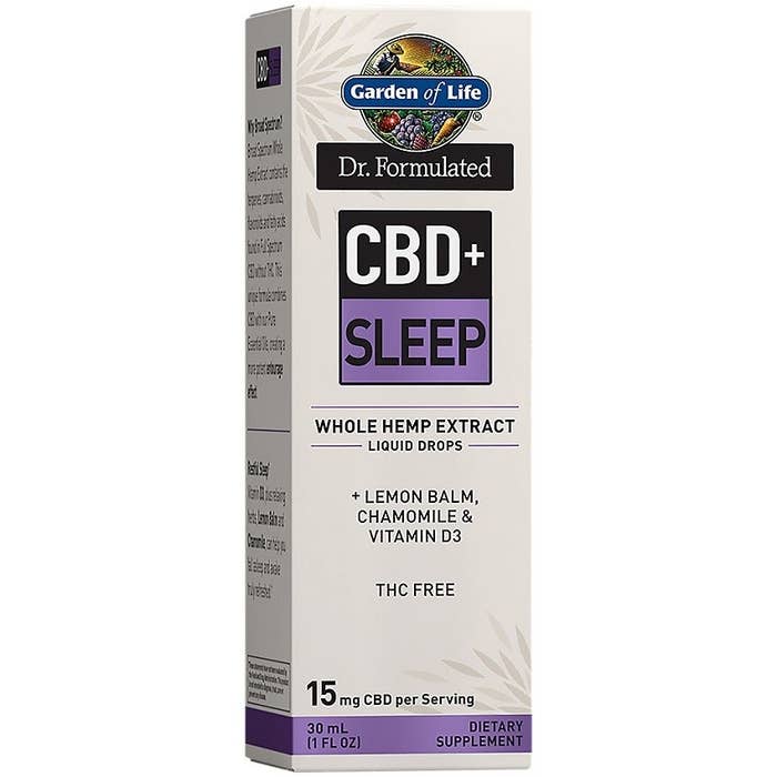A box of Garden of Life CBD+  Sleep Whole Hemp Extract Liquid Drops