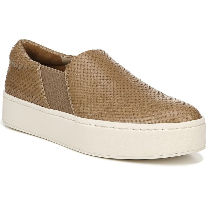 Vince tan slip-on sneaker with a white platform