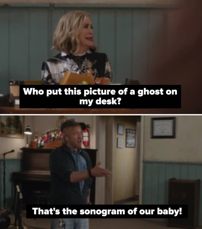 Moira: Who put this picture of a ghost on my desk?&quot; Roland: &quot;That&#x27;s the sonogram of our baby&quot;