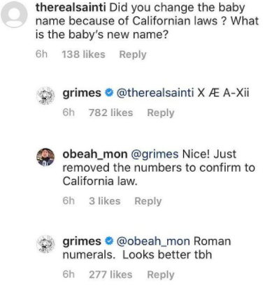 Grimes saying they changed the spelling of the name and that roman numerals are cooler
