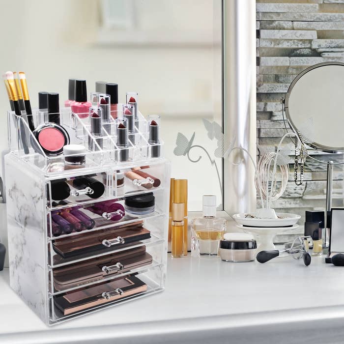 The organizer with makeup items within