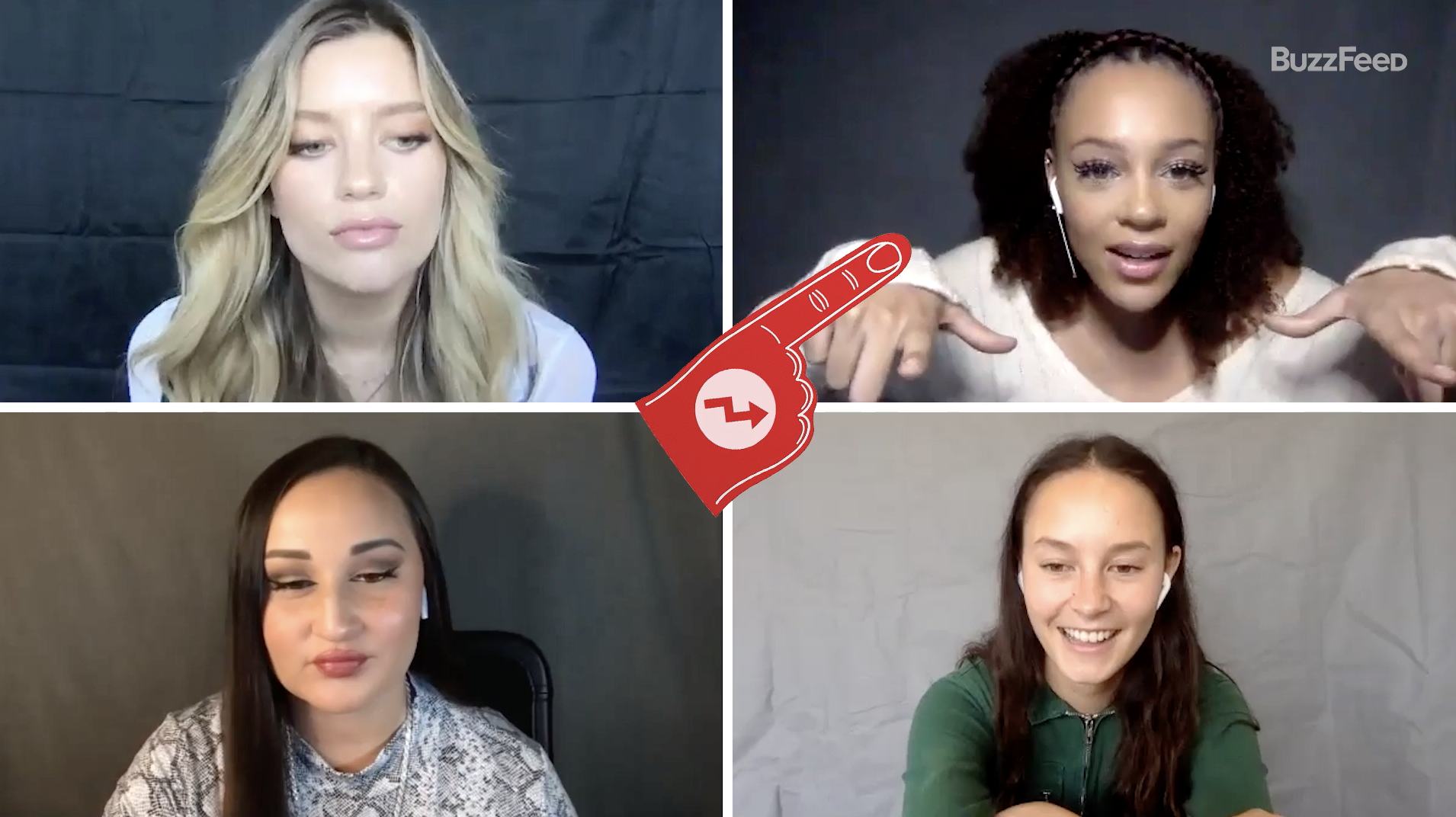 The cast of The Wilds playing a BuzzFeed game 