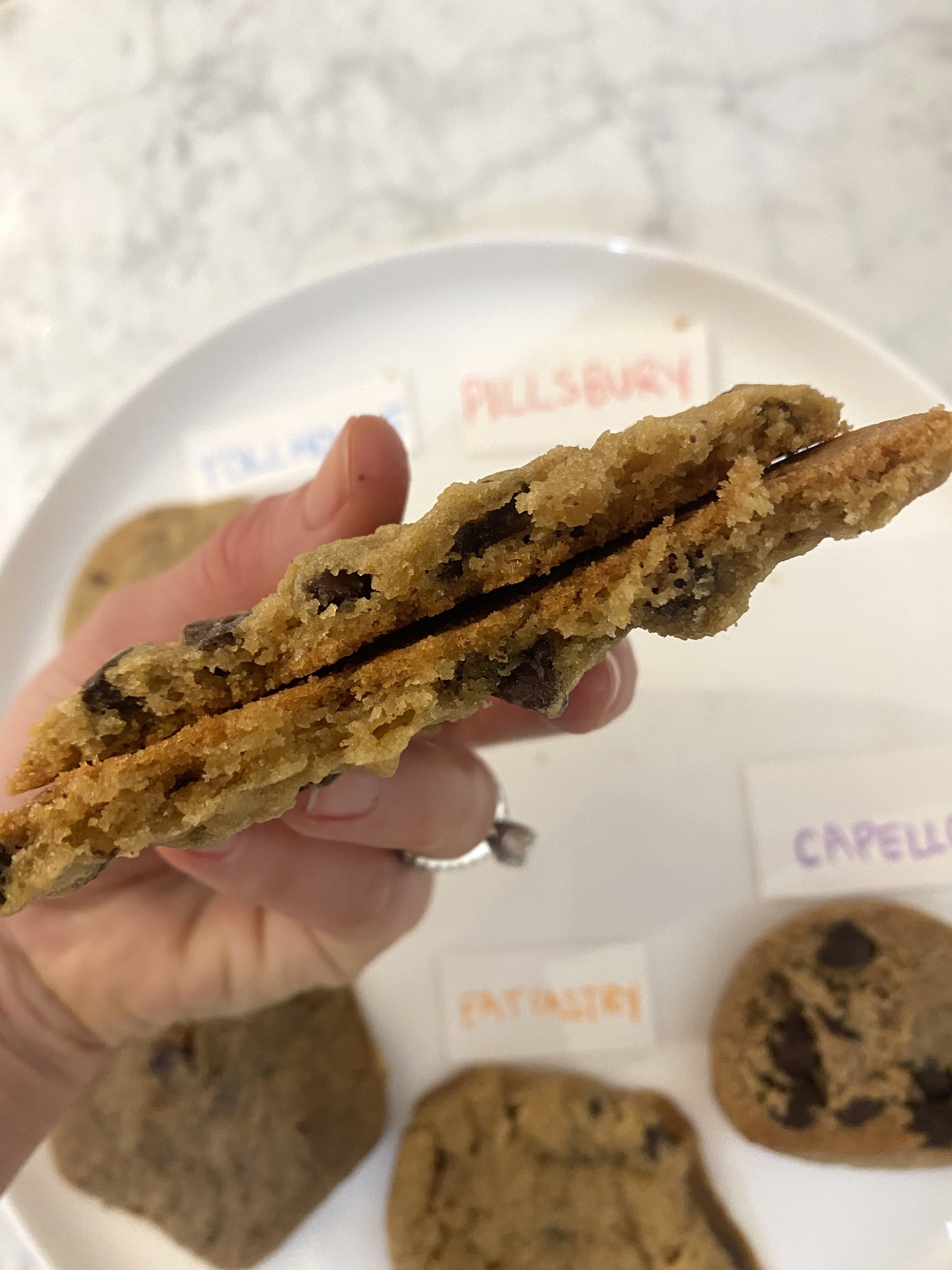 A crispy Pillsbury cookie cut in half