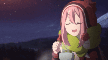 anime girl wrapped in warm winter clothes and enjoying a hot bowl of ramen outside in the cold