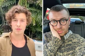 Shawn Mendes and Sam Smith posing for selfies