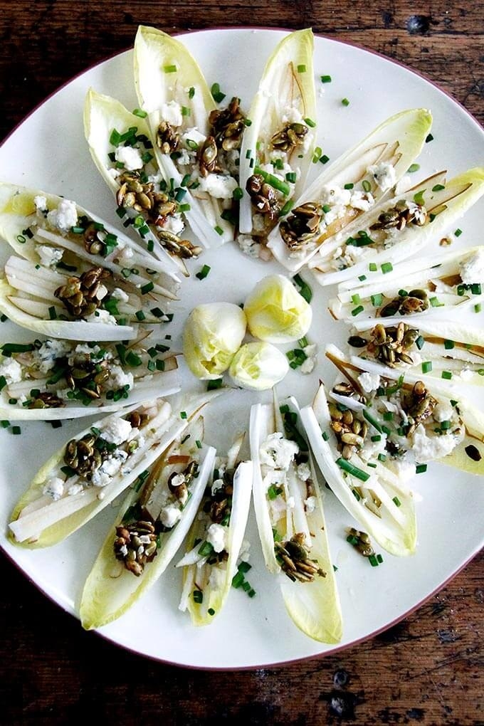 Endive boats with pear and blue cheese