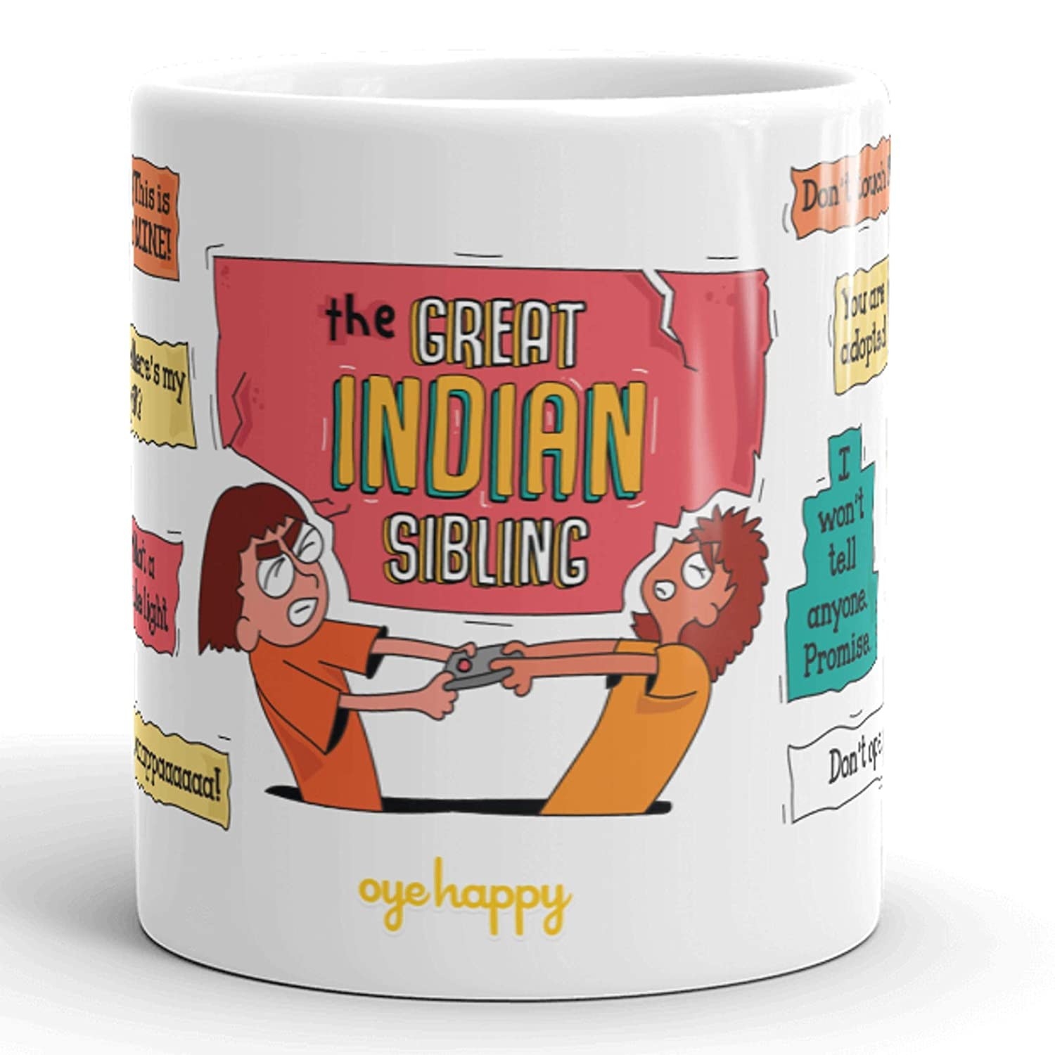 A mug with siblings fighting over something 