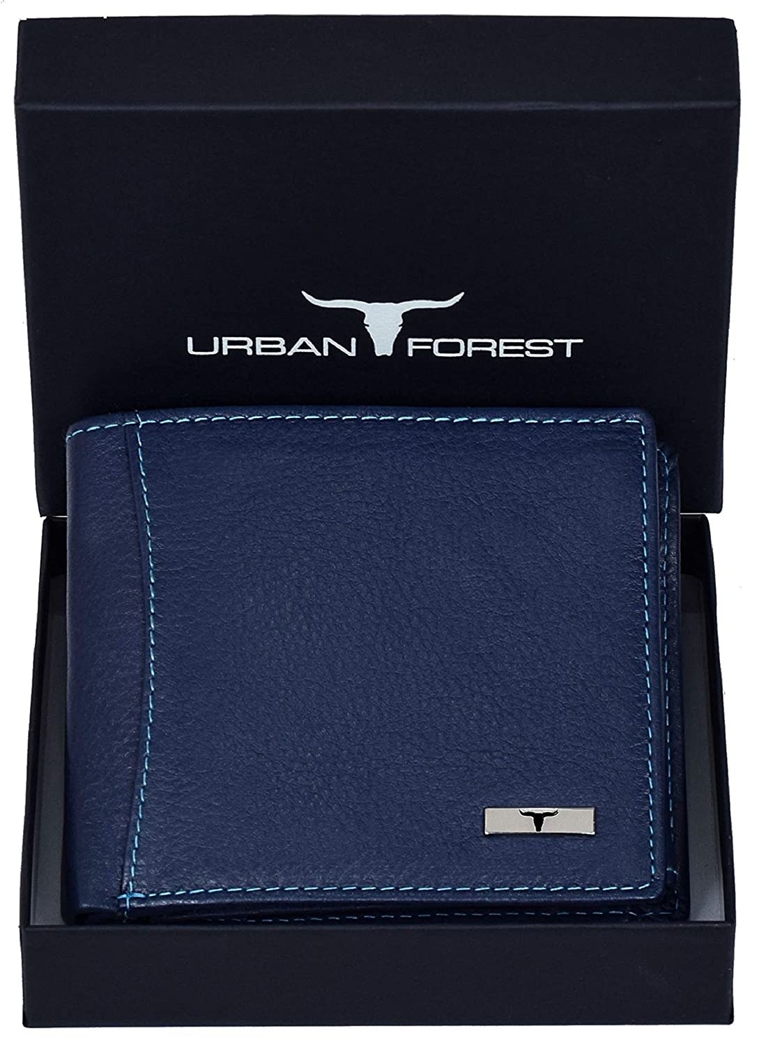 A blue faux leather wallet