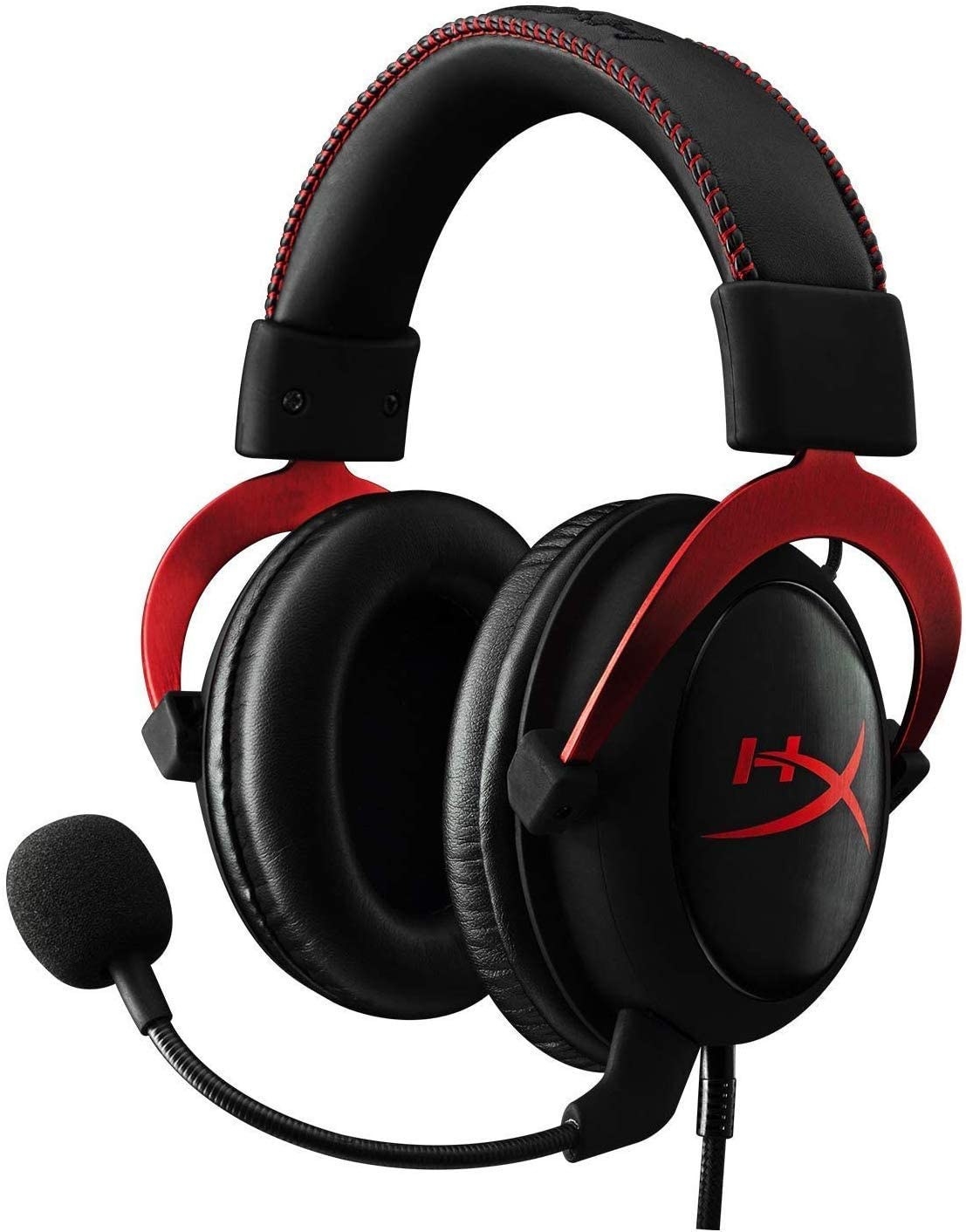 a black headset with red accents