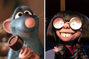 Remy in "Ratatouille" next to an image of Edna Mode in "The Incredibles"
