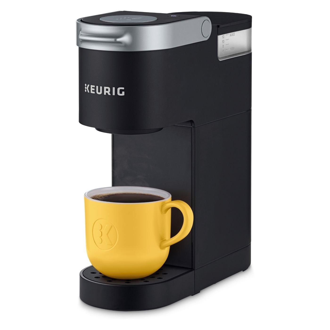 A black single serve Keurig coffee maker