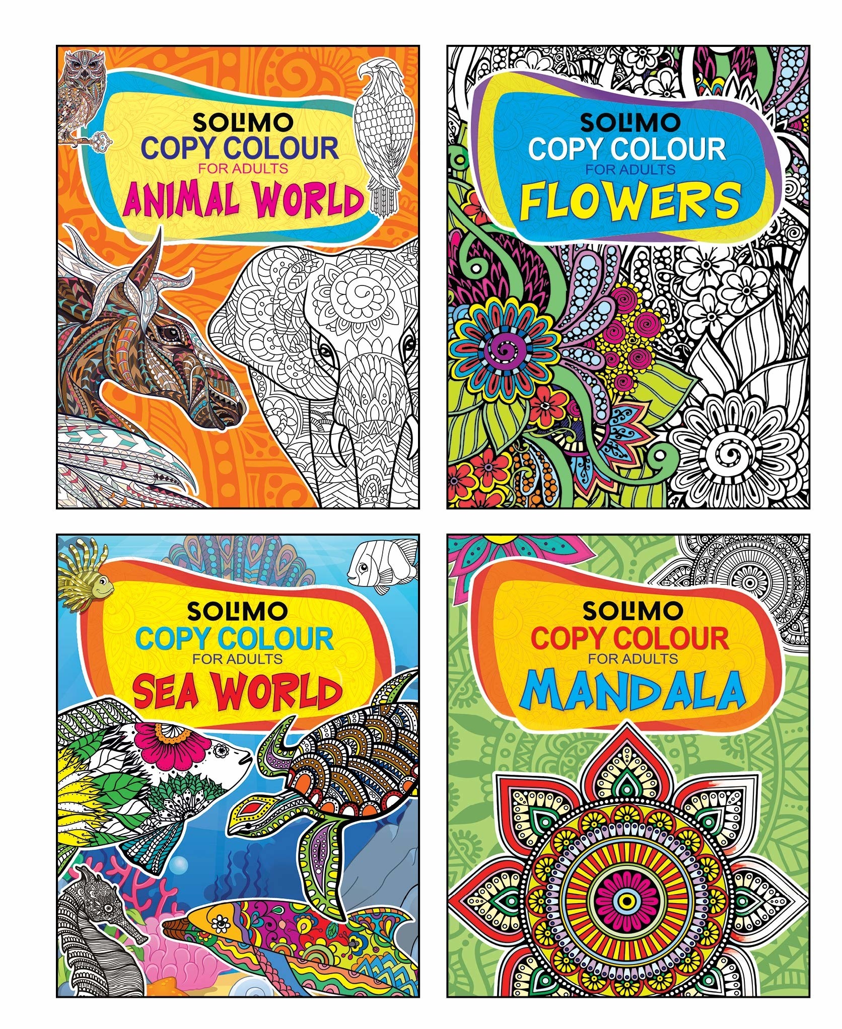 Covers of 4 colouring books
