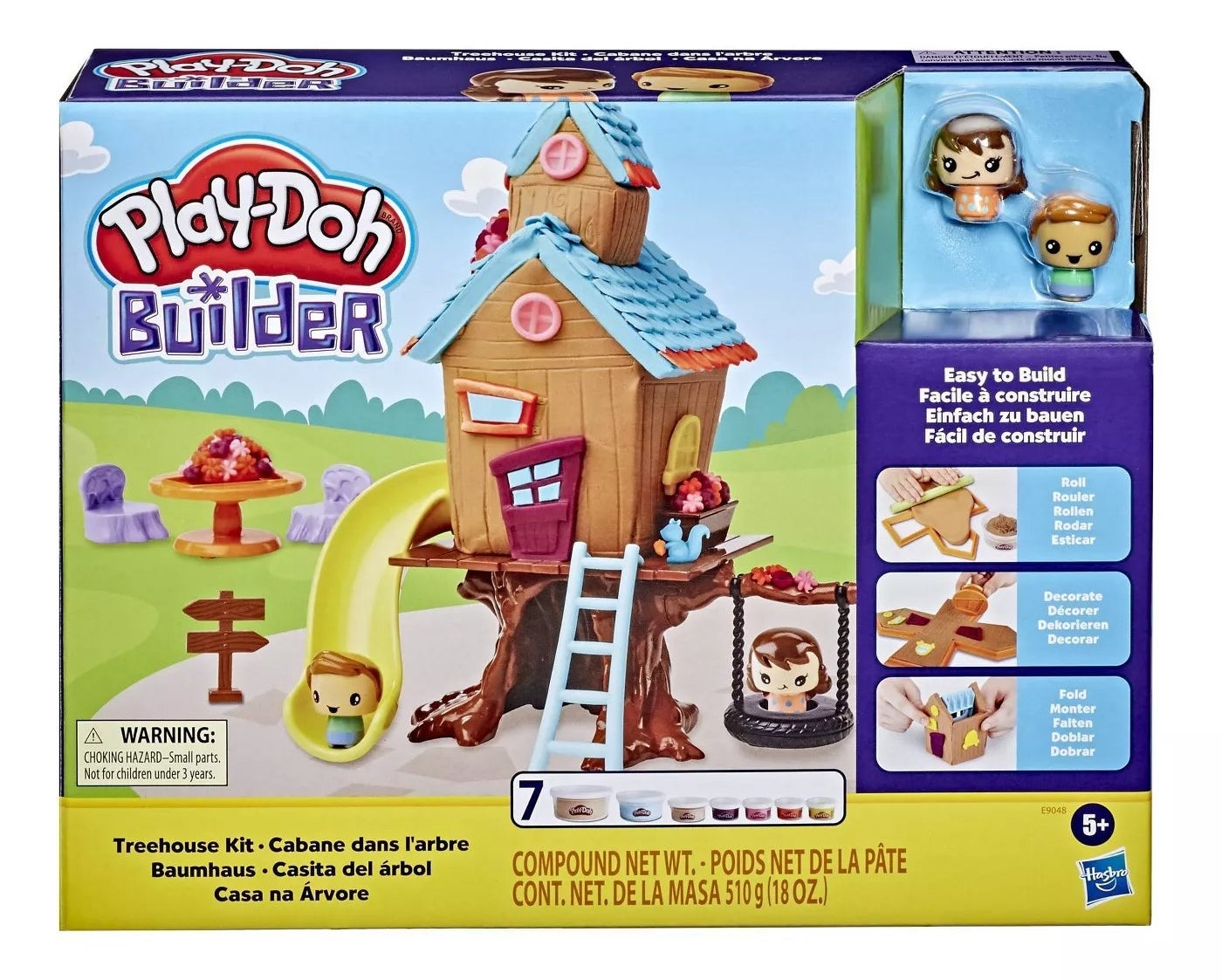Play-Doh Builder treehouse kit with seven tubs of Play-Doh and two figurines