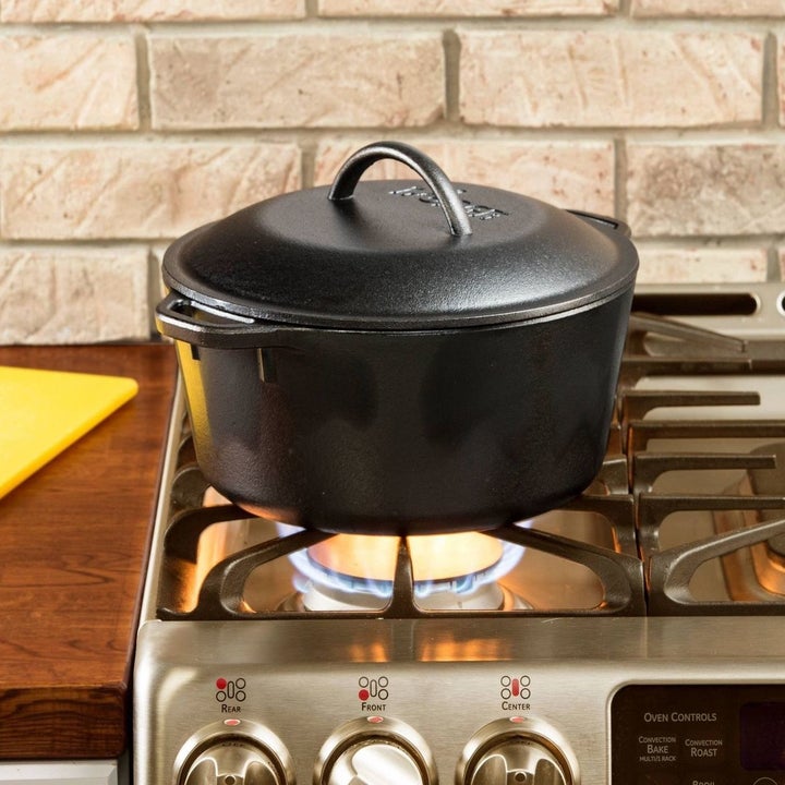 lodge cast iron dutch oven on the stove