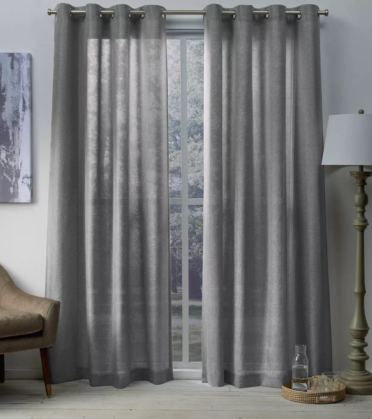 The gray curtain panels