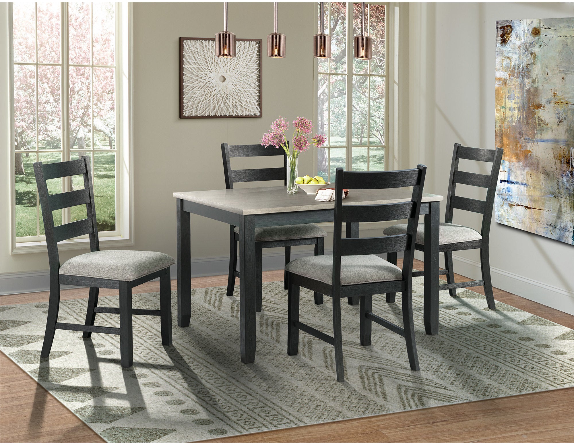 The grey and black dining set
