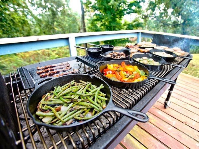 lodge cast iron skillet on the grill